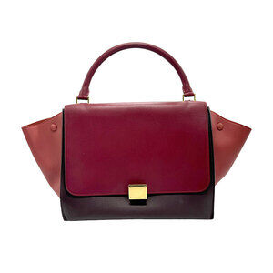 Celine Trapeze Leather Shoulder Bag Handbag Wine Red